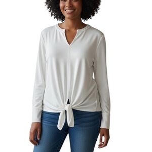 Ann Taylor Cream Long Sleeve Tie Front Top Size L